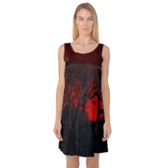 Dark Forest Jungle Plant Black Red Tree Sleeveless Satin Nightdress by uniart180623