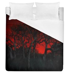 Dark Forest Jungle Plant Black Red Tree Duvet Cover (queen Size)