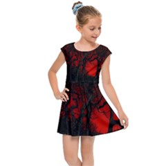 Dark Forest Jungle Plant Black Red Tree Kids  Cap Sleeve Dress by uniart180623