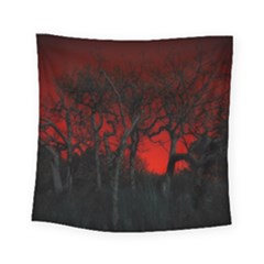 Dark Forest Jungle Plant Black Red Tree Square Tapestry (small)