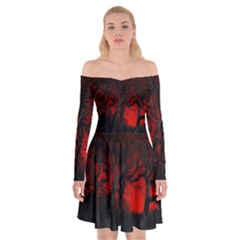 Dark Forest Jungle Plant Black Red Tree Off Shoulder Skater Dress by uniart180623