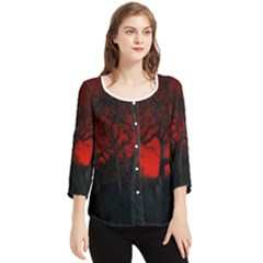 Dark Forest Jungle Plant Black Red Tree Chiffon Quarter Sleeve Blouse by uniart180623