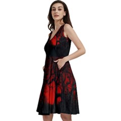 Dark Forest Jungle Plant Black Red Tree Sleeveless V-neck Skater Dress With Pockets