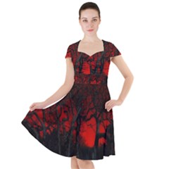 Dark Forest Jungle Plant Black Red Tree Cap Sleeve Midi Dress by uniart180623