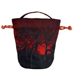 Dark Forest Jungle Plant Black Red Tree Drawstring Bucket Bag by uniart180623