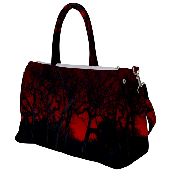 Dark Forest Jungle Plant Black Red Tree Duffel Travel Bag