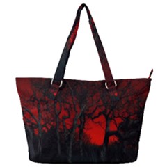 Dark Forest Jungle Plant Black Red Tree Full Print Shoulder Bag by uniart180623