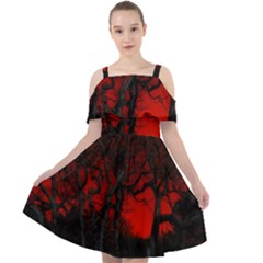 Dark Forest Jungle Plant Black Red Tree Cut Out Shoulders Chiffon Dress by uniart180623