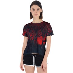 Dark Forest Jungle Plant Black Red Tree Open Back Sport Tee by uniart180623