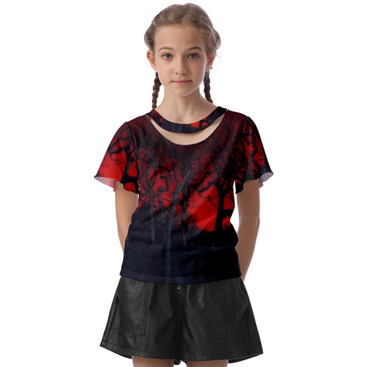 Dark Forest Jungle Plant Black Red Tree Kids  Front Cut Tee