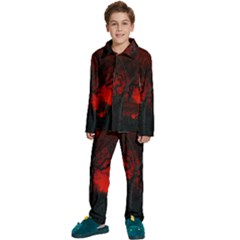 Dark Forest Jungle Plant Black Red Tree Kids  Long Sleeve Velvet Pajamas Set by uniart180623