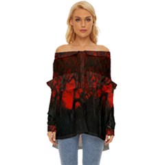 Dark Forest Jungle Plant Black Red Tree Off Shoulder Chiffon Pocket Shirt by uniart180623