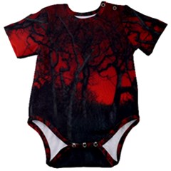 Dark Forest Jungle Plant Black Red Tree Baby Short Sleeve Bodysuit by uniart180623