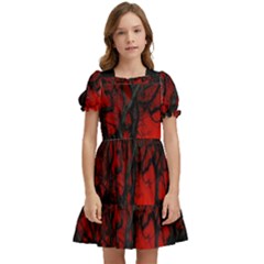 Dark Forest Jungle Plant Black Red Tree Kids  Puff Sleeved Dress by uniart180623