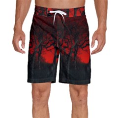 Dark Forest Jungle Plant Black Red Tree Men s Beach Shorts