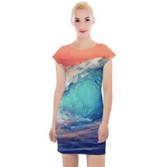 Artistic Wave Sea Cap Sleeve Bodycon Dress by uniart180623