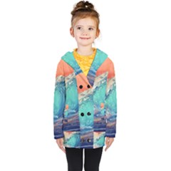 Artistic Wave Sea Kids  Double Breasted Button Coat by uniart180623