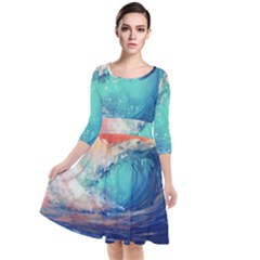 Artistic Wave Sea Quarter Sleeve Waist Band Dress by uniart180623