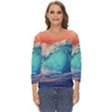 Artistic Wave Sea Cut Out Wide Sleeve Top View1