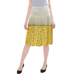 Texture Pattern Macro Glass Of Beer Foam White Yellow Art Midi Beach Skirt by uniart180623