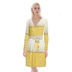 Texture Pattern Macro Glass Of Beer Foam White Yellow Art Long Sleeve Velvet Front Wrap Dress by uniart180623