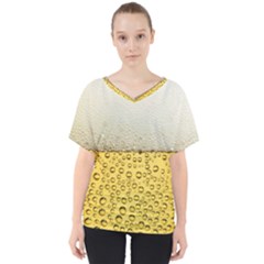 Texture Pattern Macro Glass Of Beer Foam White Yellow Art V-neck Dolman Drape Top by uniart180623