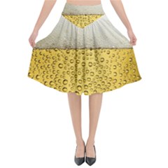 Texture Pattern Macro Glass Of Beer Foam White Yellow Art Flared Midi Skirt by uniart180623