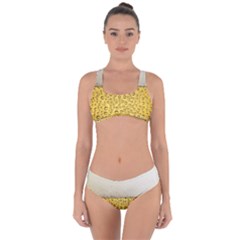 Texture Pattern Macro Glass Of Beer Foam White Yellow Art Criss Cross Bikini Set by uniart180623