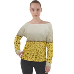 Texture Pattern Macro Glass Of Beer Foam White Yellow Art Off Shoulder Long Sleeve Velour Top by uniart180623