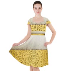 Texture Pattern Macro Glass Of Beer Foam White Yellow Art Cap Sleeve Midi Dress by uniart180623