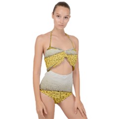 Texture Pattern Macro Glass Of Beer Foam White Yellow Art Scallop Top Cut Out Swimsuit by uniart180623