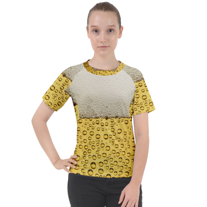 Texture Pattern Macro Glass Of Beer Foam White Yellow Art Women s Sport Raglan Tee