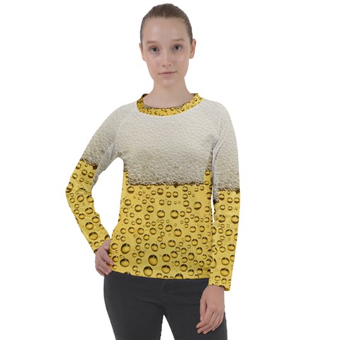 Texture Pattern Macro Glass Of Beer Foam White Yellow Art Women s Long Sleeve Raglan Tee by uniart180623