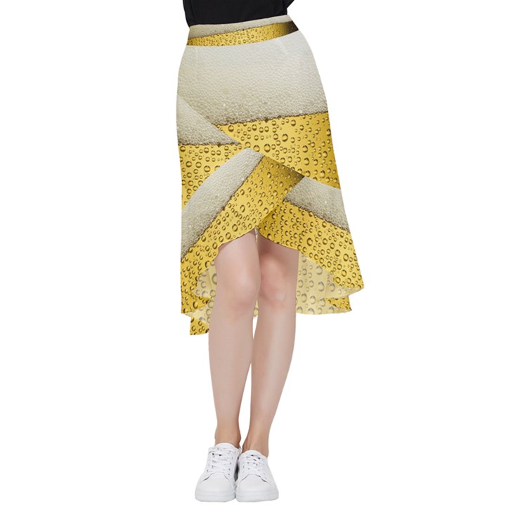 Texture Pattern Macro Glass Of Beer Foam White Yellow Art Frill Hi Low Chiffon Skirt