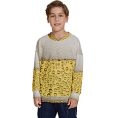 Texture Pattern Macro Glass Of Beer Foam White Yellow Art Kids  Crewneck Sweatshirt by uniart180623