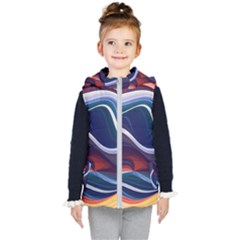 Wave Of Abstract Colors Kids  Hooded Puffer Vest by uniart180623