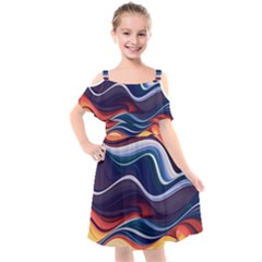 Wave Of Abstract Colors Kids  Cut Out Shoulders Chiffon Dress by uniart180623