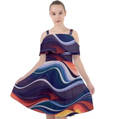 Wave Of Abstract Colors Cut Out Shoulders Chiffon Dress by uniart180623