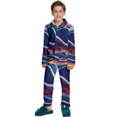 Wave Of Abstract Colors Kids  Long Sleeve Velvet Pajamas Set by uniart180623