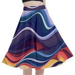 Wave Of Abstract Colors A-line Full Circle Midi Skirt With Pocket by uniart180623