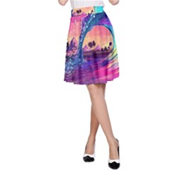 Retro Wave Ocean A-line Skirt by uniart180623