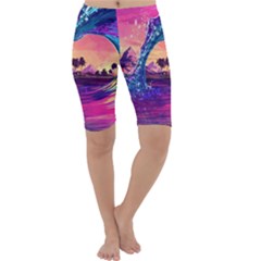 Retro Wave Ocean Cropped Leggings  by uniart180623