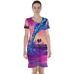 Retro Wave Ocean Short Sleeve Nightdress