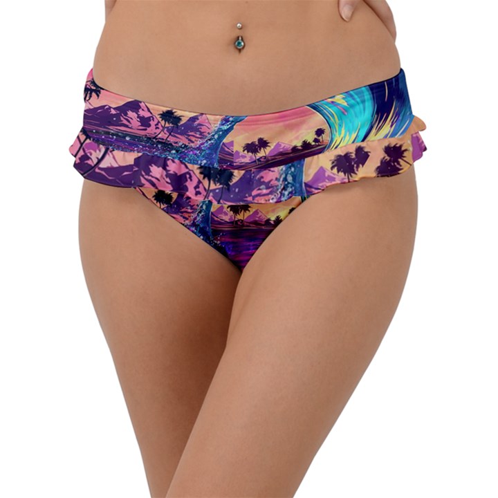 Retro Wave Ocean Frill Bikini Bottoms