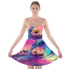 Retro Wave Ocean Strapless Bra Top Dress