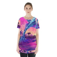 Retro Wave Ocean Skirt Hem Sports Top