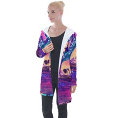 Retro Wave Ocean Longline Hooded Cardigan