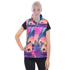 Retro Wave Ocean Women s Button Up Vest