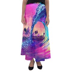 Retro Wave Ocean Flared Maxi Skirt