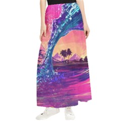 Retro Wave Ocean Maxi Chiffon Skirt